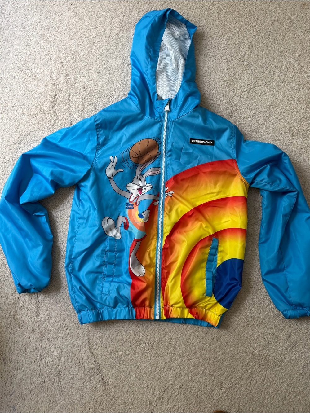 Members Only Kids' Blue Bugs Bunny Rainbow Windbreaker Raincoat